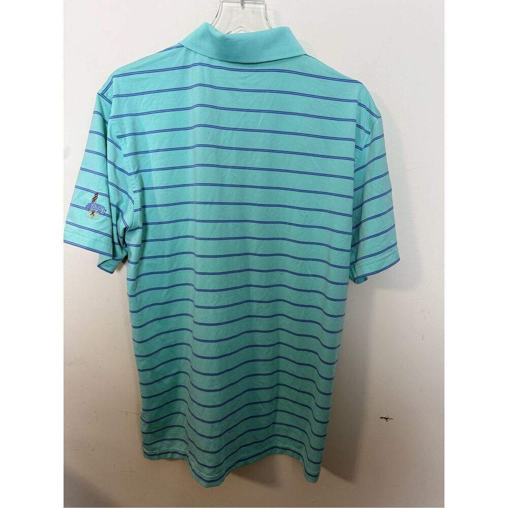 Peter Millar Summer Comfort Golf Mens Stretch Green Blue Striped Polo Shirt Medi - Picture 5 of 6